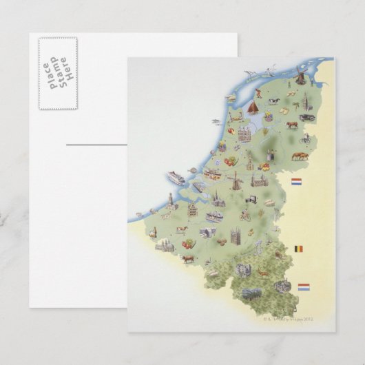 Nederland, kaart met onderscheidende kenmerken (Voorkant / Achterkant)