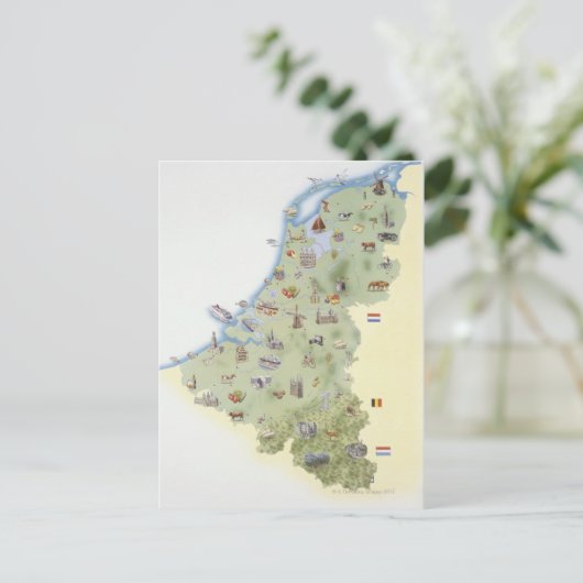 Nederland, kaart met onderscheidende kenmerken (Staand voorkant)