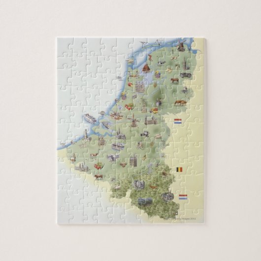 Nederland, kaart met onderscheidende kenmerken legpuzzel (Verticaal)