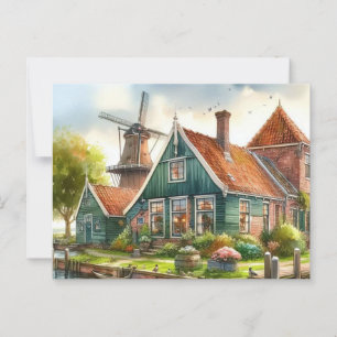 Nederland met molens, tulpen, narcissen briefkaart