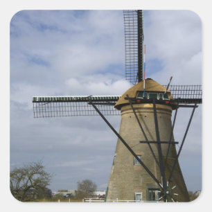 Nederland (ook bekend als Holland), Kinderdijk. 19 Vierkante Sticker
