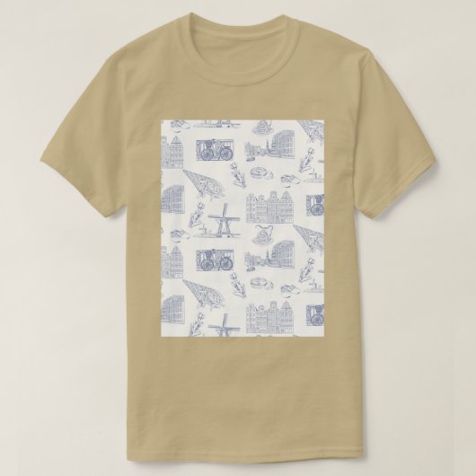 Nederland patroon "Toille de Jouy" in Delft Blue i T-shirt (Design voorkant)