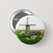 Nederland schilderachtig landschap met windmolen ronde button 5,7 cm (Voorkant /achterkant)
