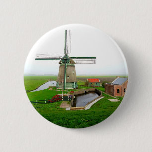 Nederland schilderachtig landschap met windmolen ronde button 5,7 cm