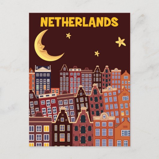 Nederland te nacht briefkaart (Voorkant)