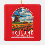 Nederland Travel Art Vintage Keramisch Ornament<br><div class="desc">Holland retro vector reisontwerp. Holland is een regio en voormalige provincie aan de westerne kust van Nederland.</div>