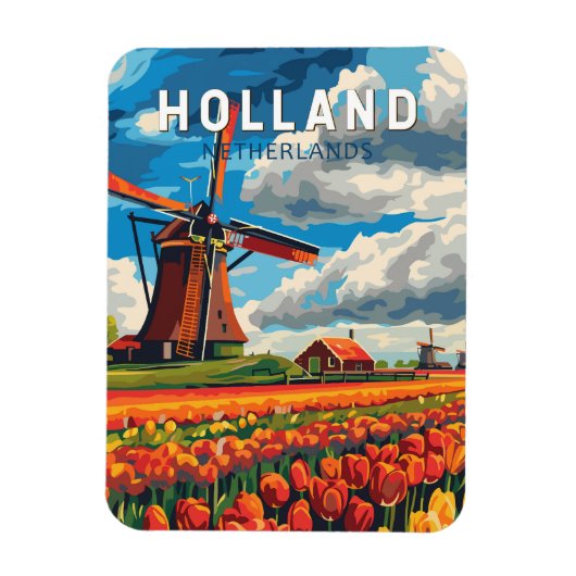 Nederland Travel Art Vintage Magneet (Verticaal)