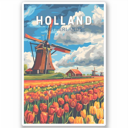Nederland Travel Art Vintage Sticker (Voorkant)