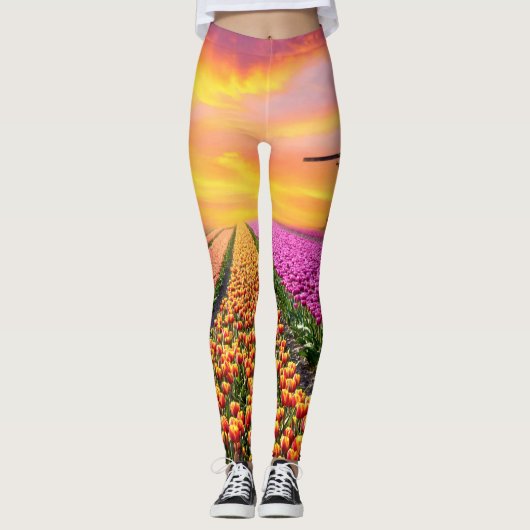 Nederland Tulip-Boerderij met windmolens Leggings (Voorkant)