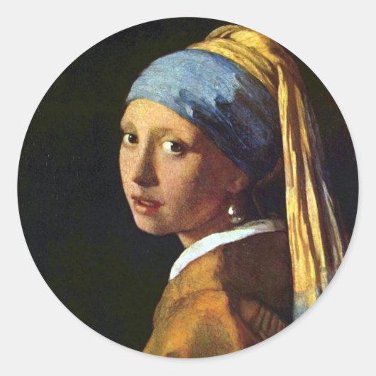 NEDERLAND—Vermeer: Meisje met de parel Ronde Sticker (Voorkant)