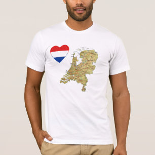 Nederland Vlaggenhart en -kaart T-Shirt