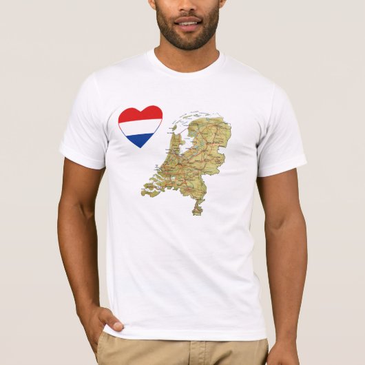 Nederland Vlaggenhart en -kaart T-Shirt (Voorkant)