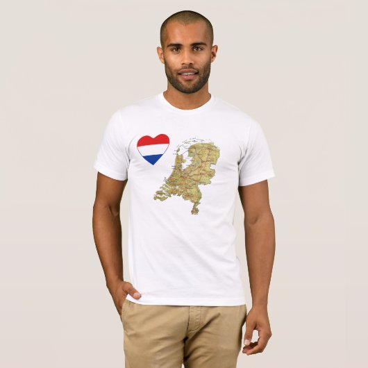 Nederland Vlaggenhart en -kaart T-Shirt (Voorkant volledig)