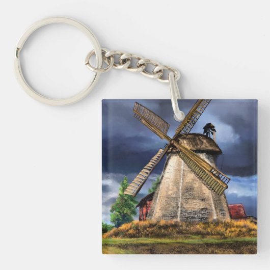 Nederland Windmolen Landschap Sleutelhanger Gift (Voorkant)