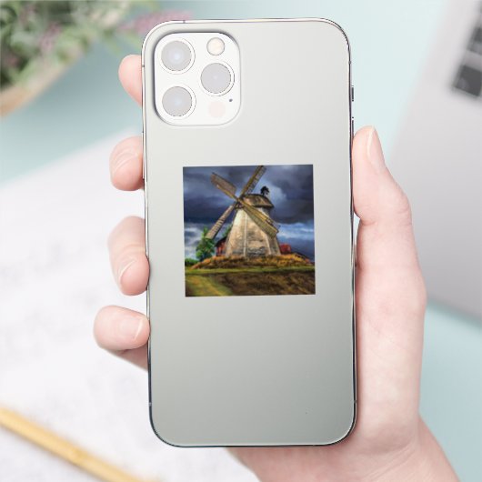 Nederland Windmolen Landschap Tekening Sticker (Telefoon)