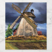 Nederland Windmolen Landschap Wijn Label Wijn Etiket (Enkel label)