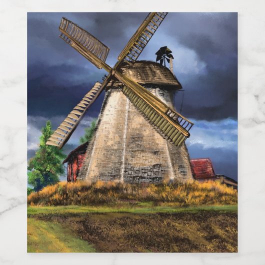 Nederland Windmolen Landschap Wijn Label Wijn Etiket (Enkel label)
