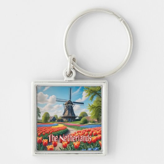 Nederland Windmolen & Tulpen Sleutelhanger (Voorkant)