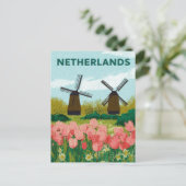 Nederland Windmolens Tulpen Bloemen Reizen Briefkaart (Staand voorkant)