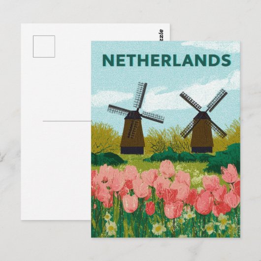 Nederland Windmolens Tulpen Bloemen Reizen Briefkaart (Voorkant / Achterkant)