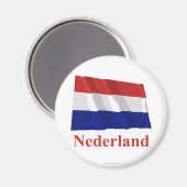 Nederland Wuivende Vlag met Naam in het Nederlands Magneet (Voorkant / Achterkant)