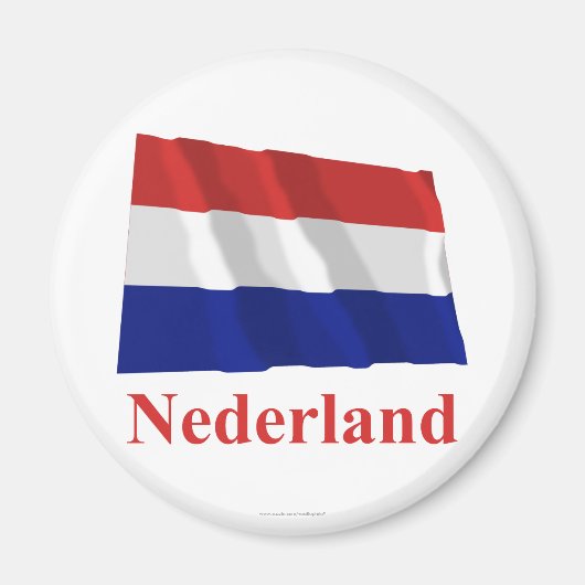 Nederland Wuivende Vlag met Naam in het Nederlands Magneet (Voorkant)