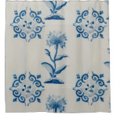 Nederlands Blauw en Witte Bloem Douchegordijn (Voorkant)