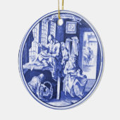 Nederlands blauw ontwerp voor een tegel Keramisch Ornament (Links)