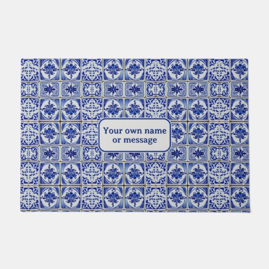   Nederlands Blauw & Wit Tegels welkom Deurmat (Voorkant)