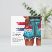 Nederlands Denim Meisje Afstudeerfeest Uitnodiging (Staand voorkant)