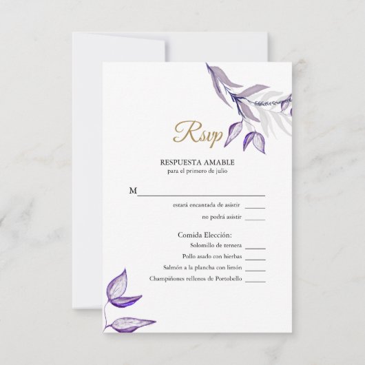 Nederlands - Español Paarse Bladzijde Follaje Púrp RSVP Kaartje (Achterkant)