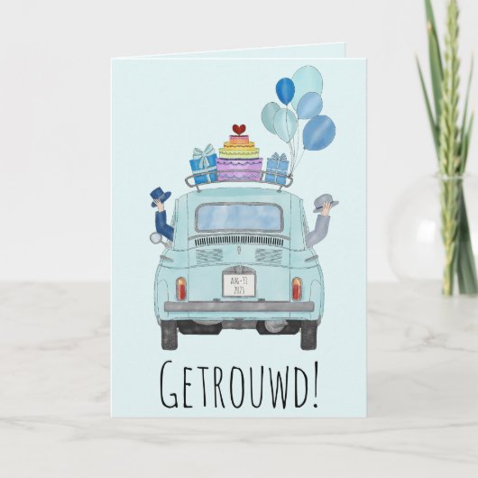 Nederlands Gay Gefeliciteerd Bruiloft Fiat 500 Kaart (Voorkant)
