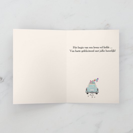 Nederlands Gefeliciteerd Bruiloft Blauwe Retro Aut Kaart (Binnen)
