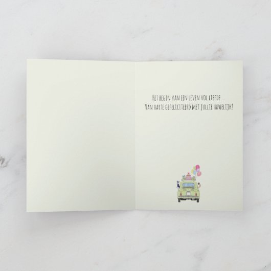 Nederlands Gefeliciteerd Bruiloft Fiat 500 Kaart (Binnen)