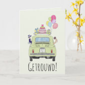 Nederlands Gefeliciteerd Bruiloft Fiat 500 Kaart (Gele Bloem)