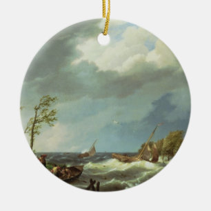 Nederlands Gevist vaartuig op een Lee Shore met Vi Keramisch Ornament