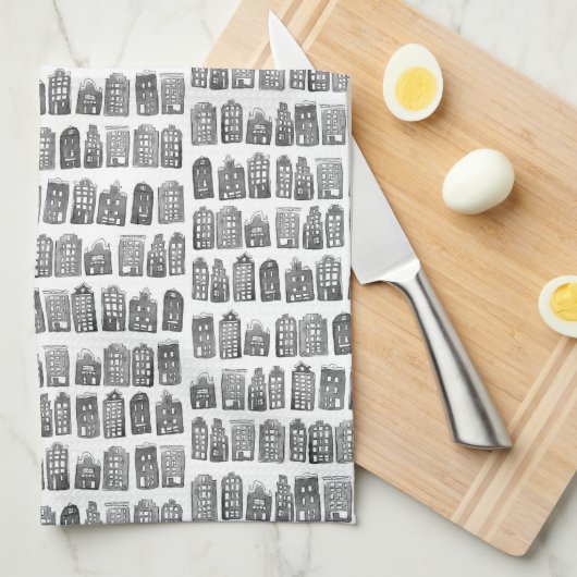 Nederlands Houses Winter Amsterdam City Pattern Theedoek (Quarter Fold)