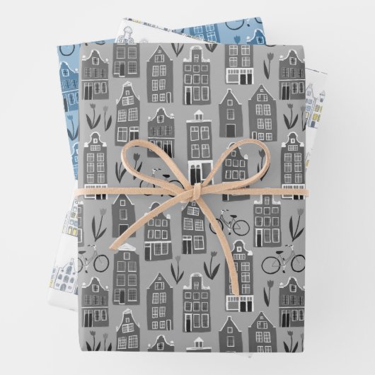 Nederlands huis met fietsen met tulps Amsterdam Inpakpapier Vel (In situ)