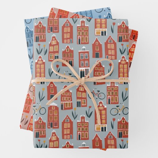 Nederlands huis met fietsen met tulps Amsterdam Inpakpapier Vel (In situ)