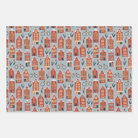Nederlands huis met fietsen met tulps Amsterdam Inpakpapier Vel (Voorkant)