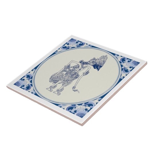 Nederlands-Indonesische Schaduwpop Delft Blauw V2. Tegeltje (Zijkant)