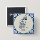 Nederlands-Indonesische schaduwpop Delft Blauw. Vierkante Button 5,1 Cm (Voorkant /achterkant)