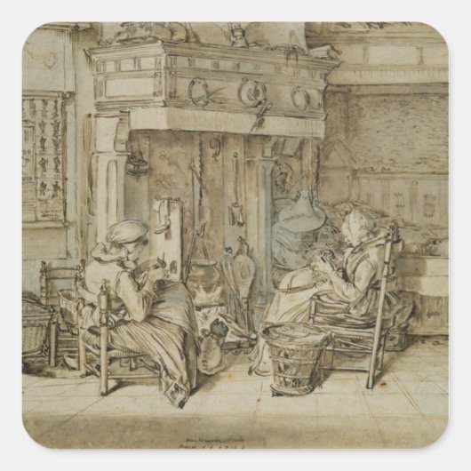 Nederlands interieur, 1617 vierkante sticker (Voorkant)