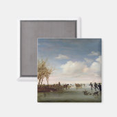 Nederlands landschap met Skaters Magneet (Voorkant / Achterkant)