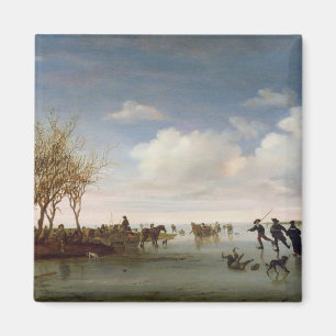 Nederlands landschap met Skaters Magneet