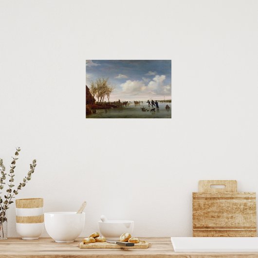 Nederlands landschap met Skaters Poster (Keuken)
