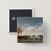 Nederlands landschap met Skaters Vierkante Button 5,1 Cm (Voorkant /achterkant)