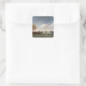 Nederlands landschap met Skaters Vierkante Sticker (Tas)