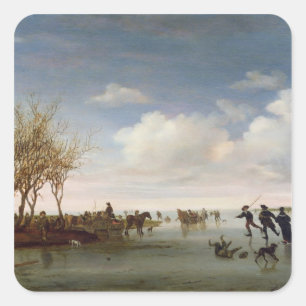 Nederlands landschap met Skaters Vierkante Sticker