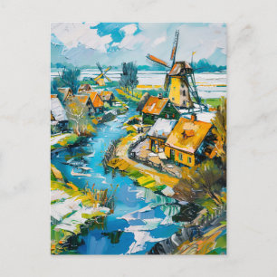 Nederlands landschap met windmolens en waterkanaal briefkaart